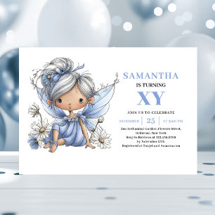 Adorable Blue Fairy Girl 1st Birthday Pastel   Invitation