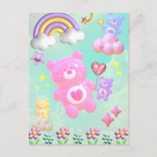 Adorable blue fluffy bear♡ postcard