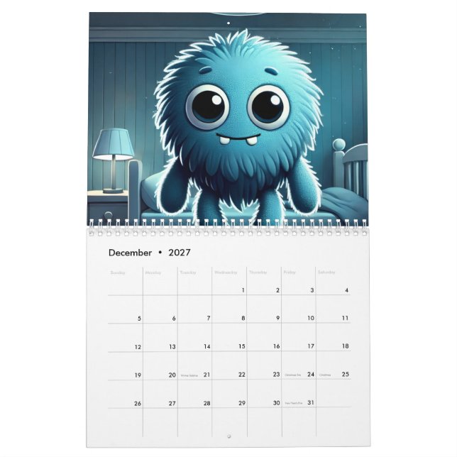 Adorable Blue Fluffy Creature Calendar (Dec 2027)