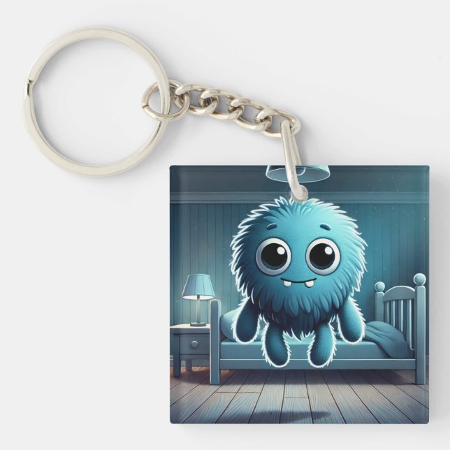 Adorable Blue Fluffy Creature Keychain (Front)