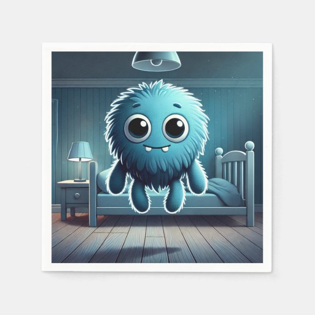 Adorable Blue Fluffy Creature Napkin (Front)