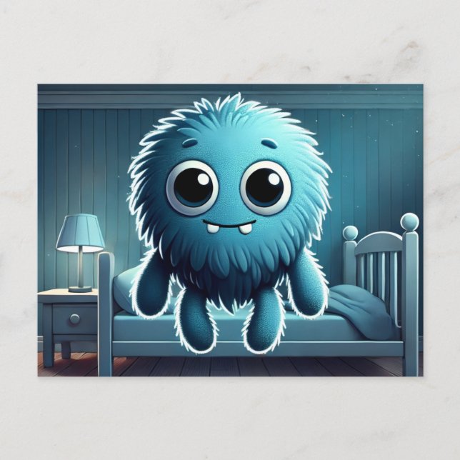Adorable Blue Fluffy Creature Postcard (Front)
