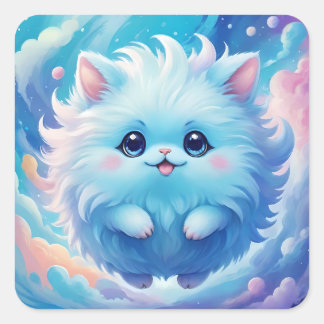 Adorable blue fluffy creature square sticker