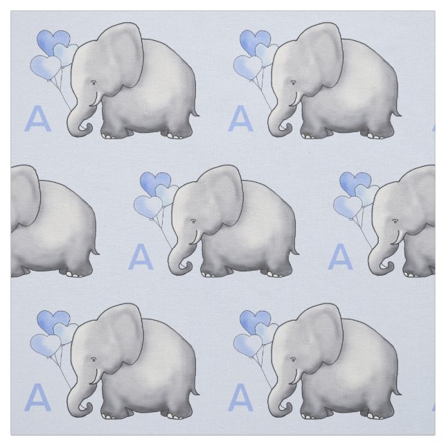 Adorable Blue Monogram Elephant Baby Boy Nursery Fabric (Swatch)