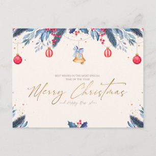 Adorable Blue Red Ornament Holiday Christmas Postcard