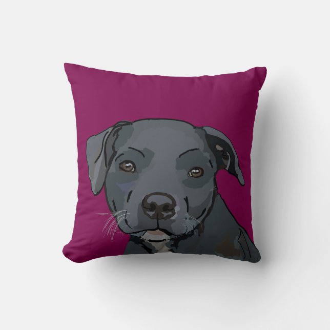 Adorable blue staffy (fuscia) throw pillow (Front)