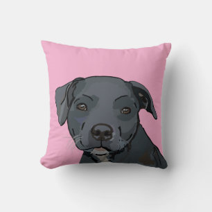 Adorable blue staffy (pink) throw pillow