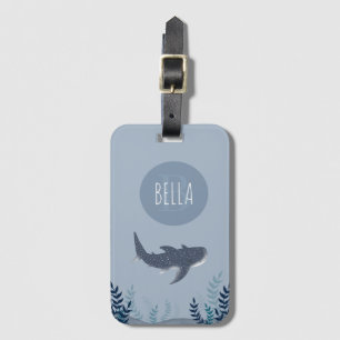 Adorable Blue Under the Sea Whale Shark Monogram Luggage Tag