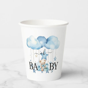 Adorable Blue Watercolor Teddy Bear Baby Shower Paper Cups