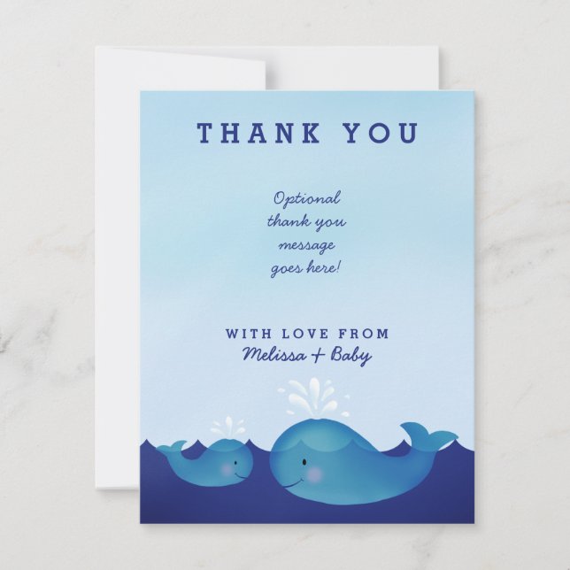 Adorable Blue Whale Nautical Baby Shower Thank You (Front)