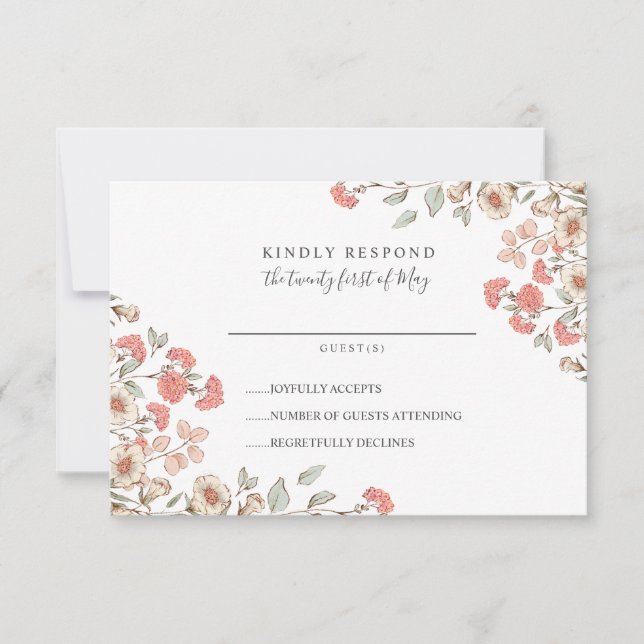 Adorable Blush fleur bunch Mariage RSVP (Devant)