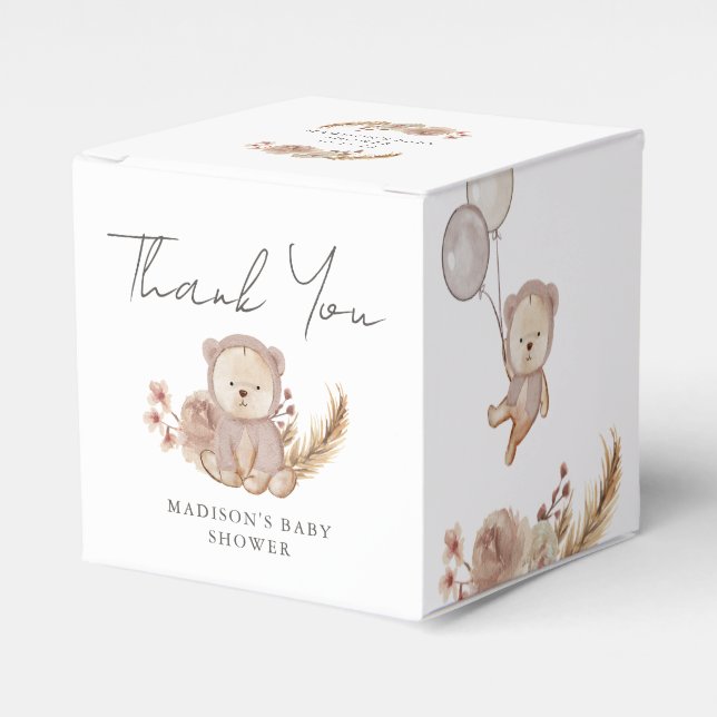 Adorable Boho Botanical Sweet Bear Baby Shower Favor Box (Front Side)