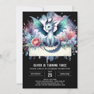 Adorable Boho Dragon Birthday  Invitation