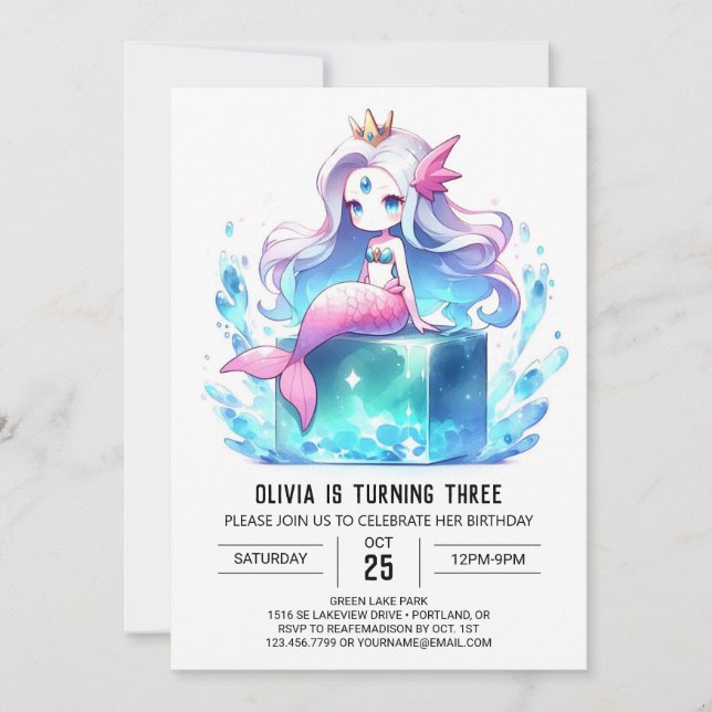 Adorable Boho Mermaid Birthday Invitation (Front)
