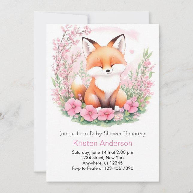 Adorable Boho Pink Fox Forest Girl Baby Shower Invitation (Front)