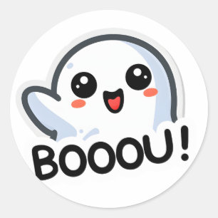 Adorable Boo Ghost Saying Boou Halloween Graphic Classic Round Sticker