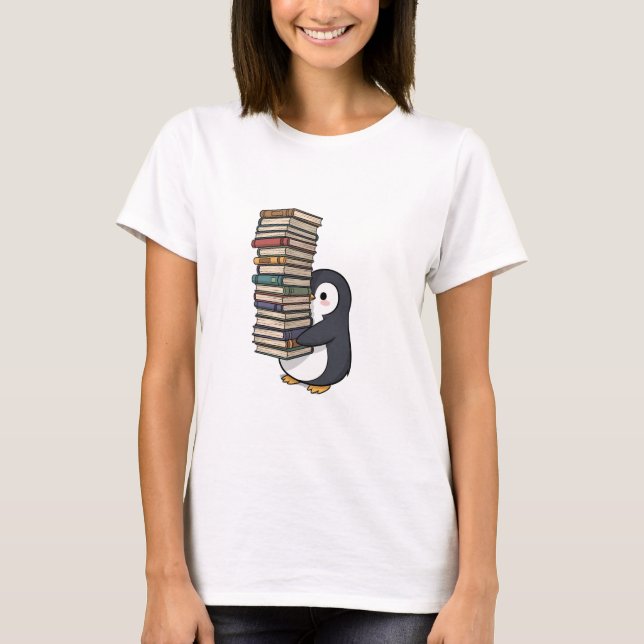 Adorable Bookworm Penguin T-Shirt (Front)