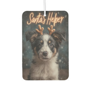 Adorable Border Collie Puppy as Santa's Helper Air Freshener