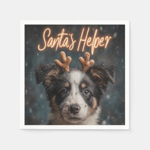 Adorable Border Collie Puppy as Santa's Helper Napkin