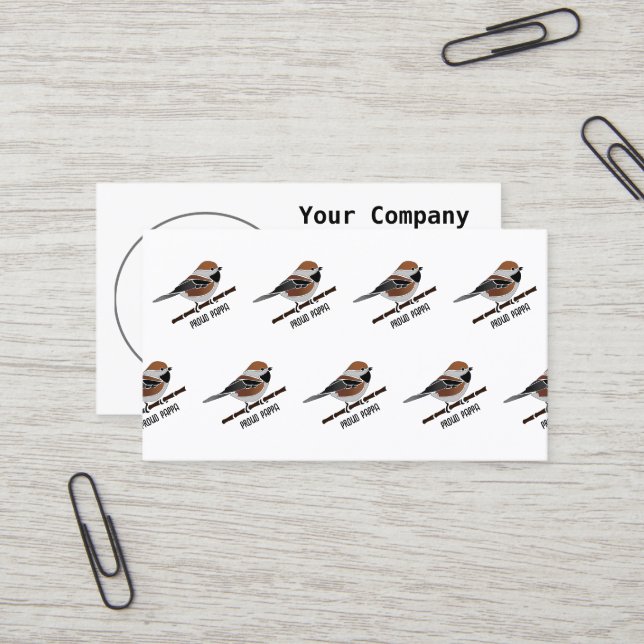 Adorable Boreal Chickadee Bird Cartoon Business Card (Front/Back In Situ)