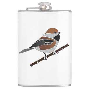 Adorable Boreal Chickadee Bird Cartoon Hip Flask