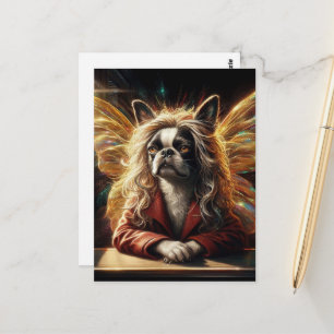 Adorable Boston Terrier Fairy in a Red Jacket Postcard