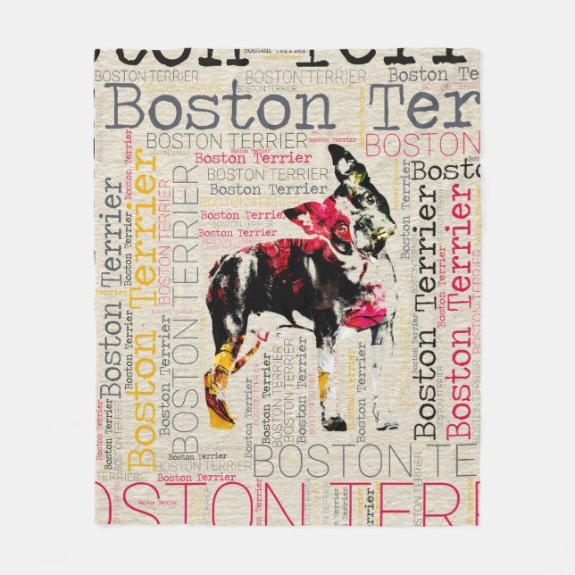 Adorable Boston Terrier Fleece Blanket (Front)