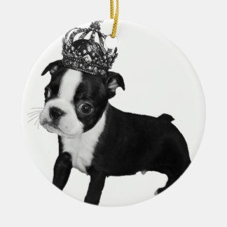 Adorable BOSTON TERRIER Puppy DOG Crown Ceramic Ornament