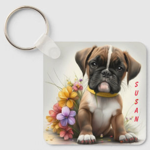 Adorable Boxer Puppy Dog Keychain