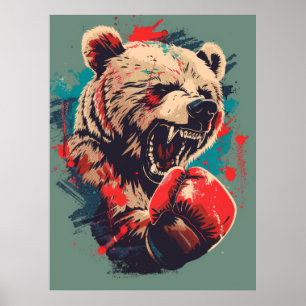 Adorable Boxing Bear 1 T-Shirt Design - Vector Art Poster