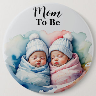 Adorable Boy/Girl Twin Babies Mom To Be Button