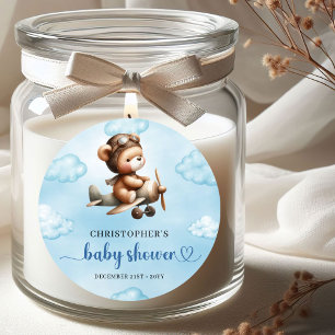 Adorable Boy Shower Teddy Pilot Airplane Sticker