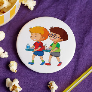 Adorable Boys Carrying Food Trays  3 Inch Round Button