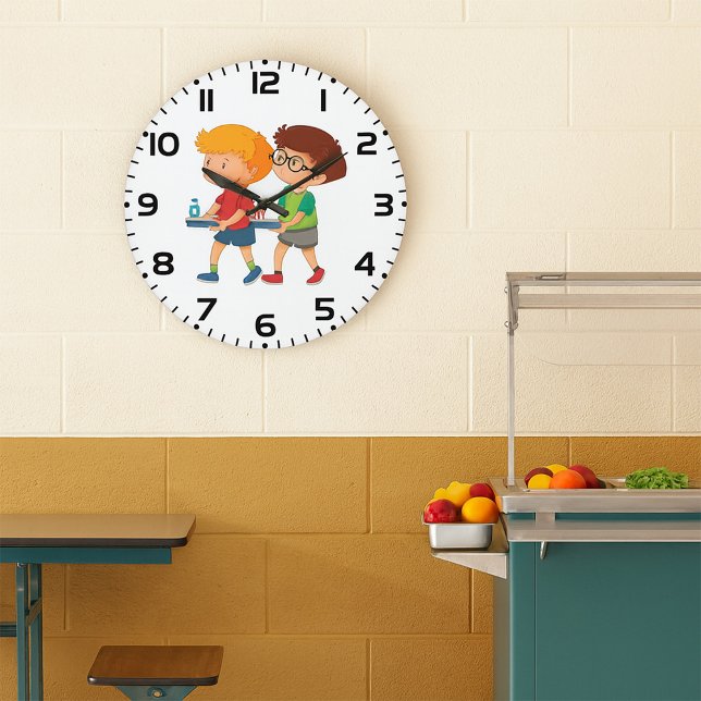 Adorable Boys Carrying Food Trays  Large Clock (Creator Uploaded)
