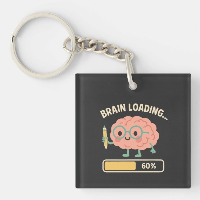 Adorable Brain Loading Illustration – 60% Study  Keychain (Front)