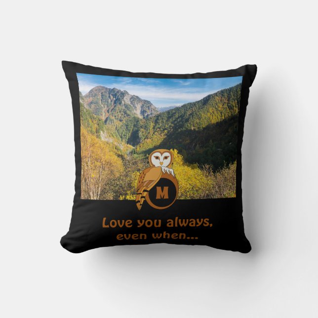 Adorable British Owl Nesting Monogram Egg Photo Throw Pillow (Front)