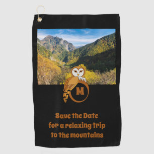 Adorable British Owl Nesting on Monogram Egg Photo Golf Towel