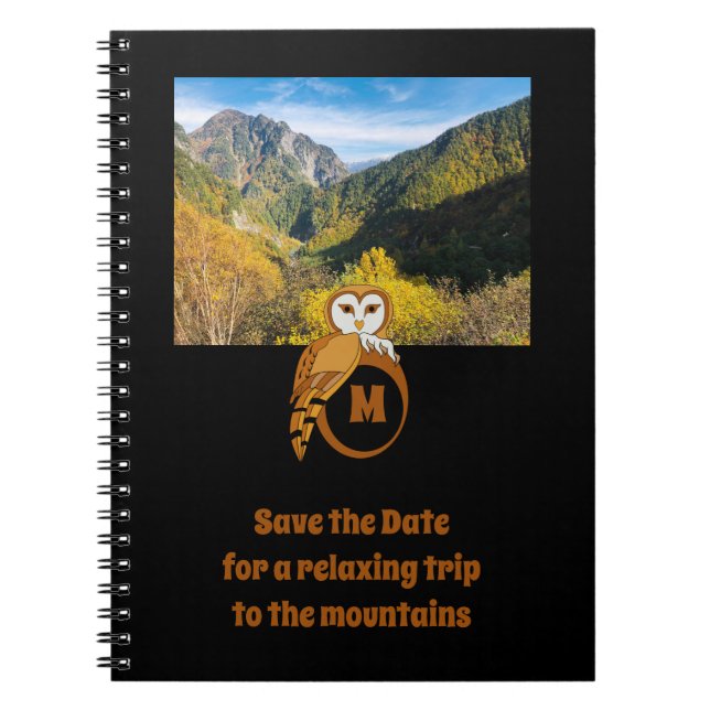 Adorable British Owl Nesting on Monogram Egg Photo Notebook (Front)