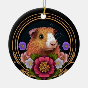 Adorable brown and white guinea pig ceramic ornament
