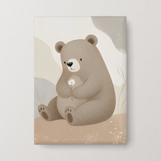 Adorable Brown Bear with Daisy - Watercolor