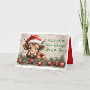 Adorable Brown Calf Christmas Card -Customize it!