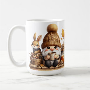 ADORABLE BROWN & GRAY FALL AUTUMN GNOMES COFFEE MUG