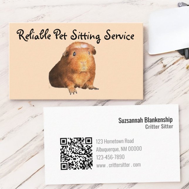 Adorable Brown Guinea Pig Photograph Business Card (business card front and back)