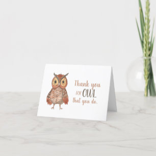 Adorable Brown Owl Thank You Appreciation Card