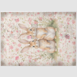 Adorable Brown Spring Cottage Bunnies Decoupage Tissue Paper