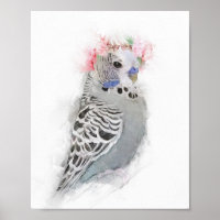 Adorable Budgie Wearing a Flower Crown Portrait