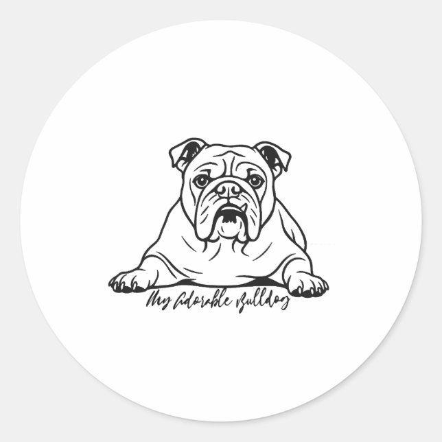 Adorable Bulldog Classic Round Sticker (Front)