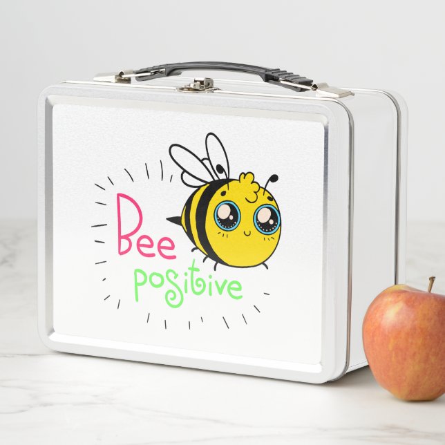 Adorable Bumble Bee Be Positive Motivational Metal Lunch Box (In Situ)