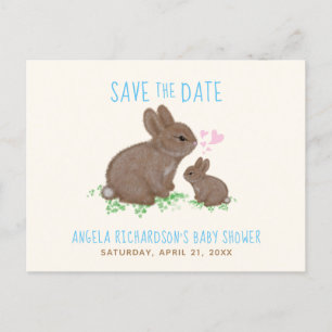 Adorable Bunnies Boy Baby Shower Save The Date Announcement Postcard