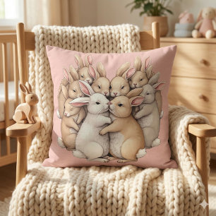 Adorable Bunnies in a Cozy Pastel Hug Illustration Throw Pillow